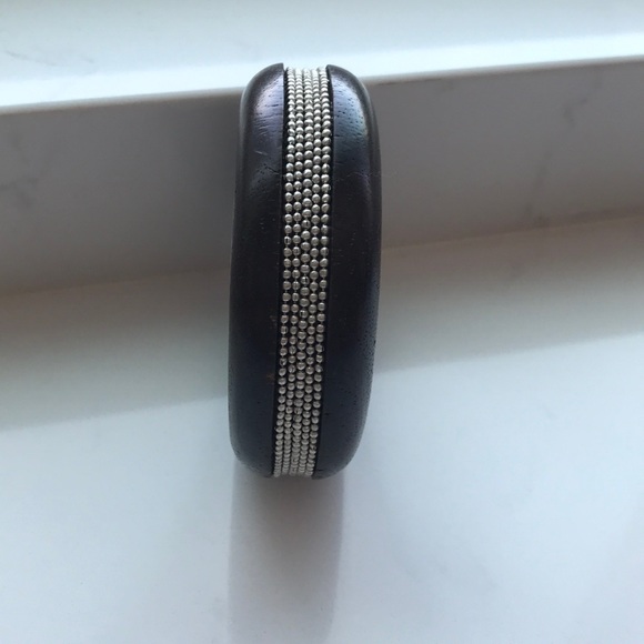 Silver Beaded Wooden Bangle - Picture 3 of 4